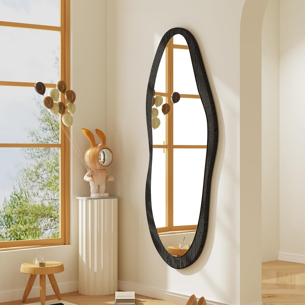Irregular Wall Mirror Full Length Black Wood Framed Large
