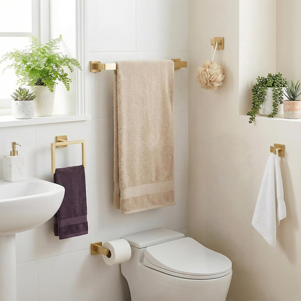 5-Piece Brushed Gold Bathroom Accessory Set, 16 Inch Bathroom Hardware Set, Towel Racks , SUS304 Stainless Steel Wall