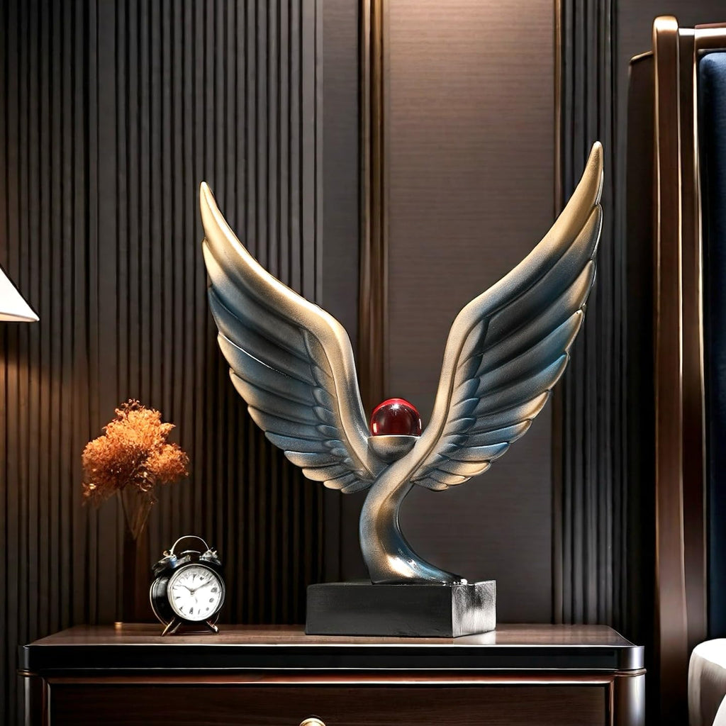 Abstract Eagle with Crystal Ball Statue Resin Art Sculpture Frgurines Gift Decor Office Living Room Desktop Display