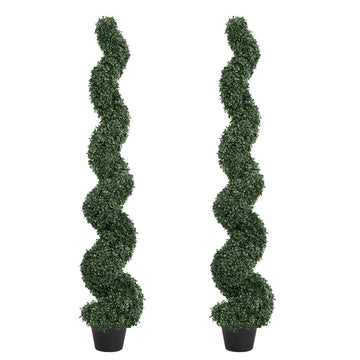5ft Spiral Artificial Boxwood Topiary Trees Outdoor Set of 2