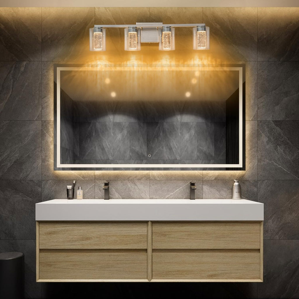 4-Light Brushed Nickel Vanity Light with 3 Color Modes (3000K/4000K/6000K), Eye Protection LED Bathroom Light