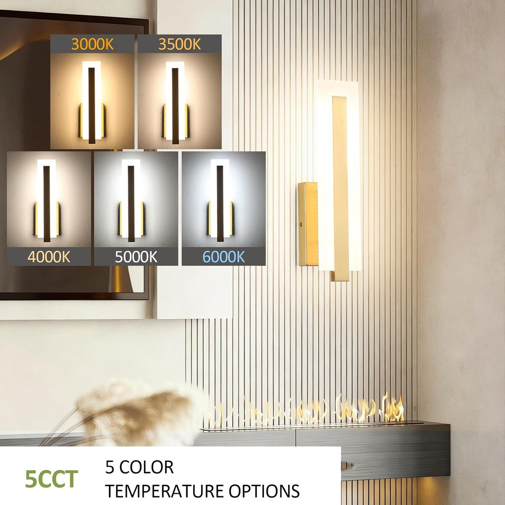 Hardwired Gold Dimmable Modern LED Wall Sconce 2 Packs 3000K 3500K 4000K 5000K 6000K Indoor Wall Lights Up and Down