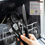 Cube Black 20-Piece Forged Silverware Set Stainless Steel Flatware Set,Service for 4,Matte Satin Polished Cutlery Set