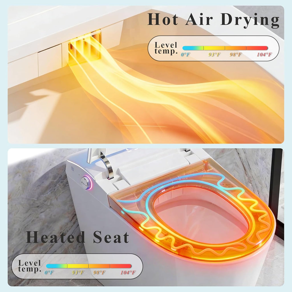 One-Piece Smart Toilet, Premium Care with Women's Front Wash, Auto Open Lid, Instant Warm Water & Warm Air Dryer