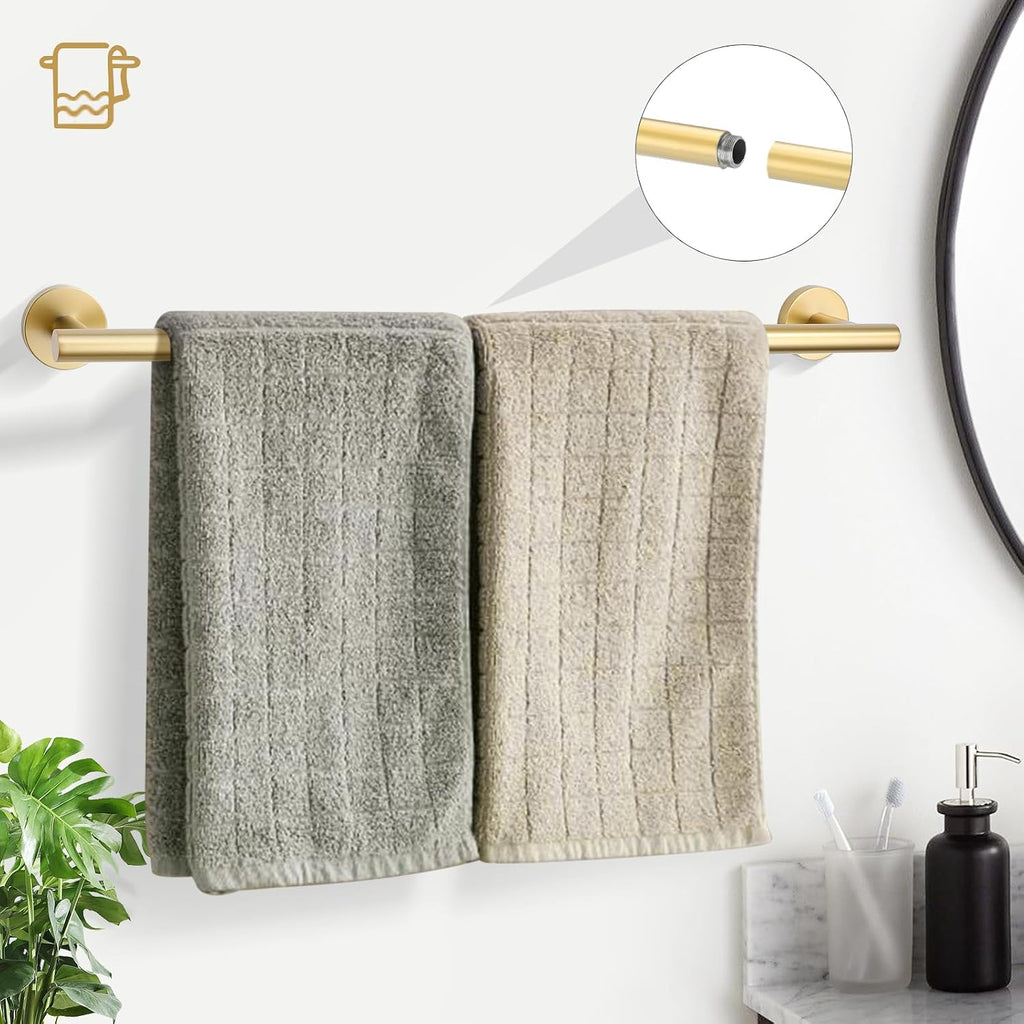 Brushed Gold 5 Piece Bathroom Hardware Set, SUS304 Stainless Steel 24 Inch Bath Towel Bar Set, Round Bathroom