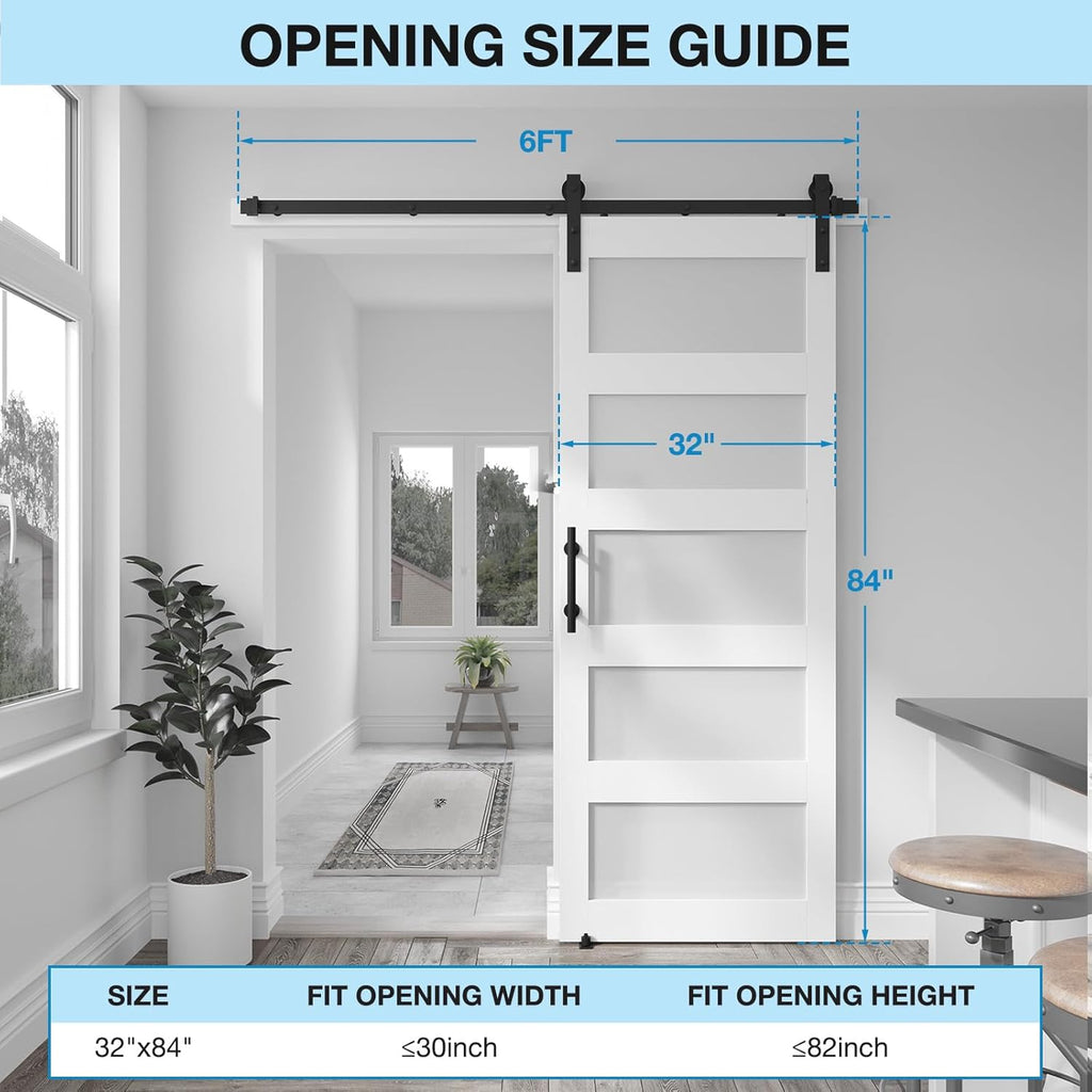 32in x 84in 5-Panel Sliding Glass Barn Door with 6ft Hardware Kit Included, Easy Assembly with Pre-D