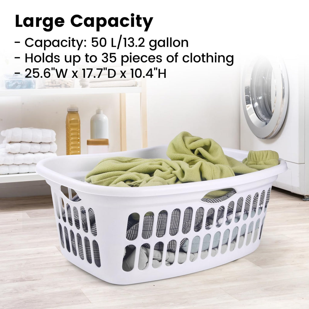 Laundry Basket with Hip Hold 10-Pack - 50L/1.5 Bushel Stackable Plastic Hamper with Vented Holes - Clothes Hamper