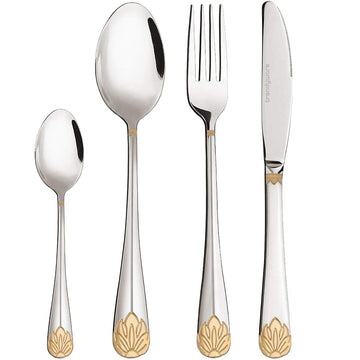 Silverware Set Limited Edition - 24 Piece Dinnerware Set - Flatware Set for 6 - Silver Tableware Set w/Gold Accents