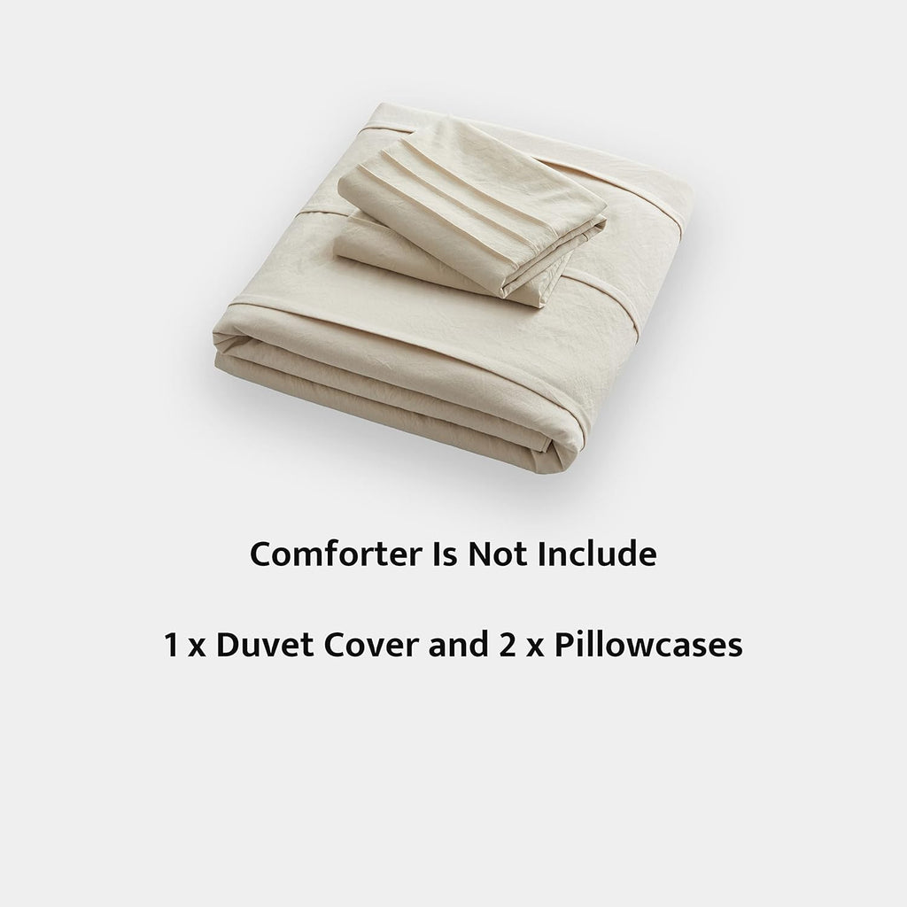 Beige Duvet Cover - Pleated Duvet Cover, 3PCS Soft and Breathable Textured Bedding Set with Zipper