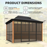 10x12 Wood Grain Sunroom Gazebo, Fully Enclosed Outdoor Sunroom with Sliding Doors