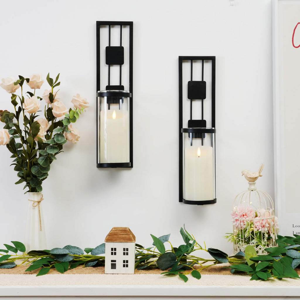 Black 2 Pack Wall Sconce Candle Holder, Rustic Metal Decor