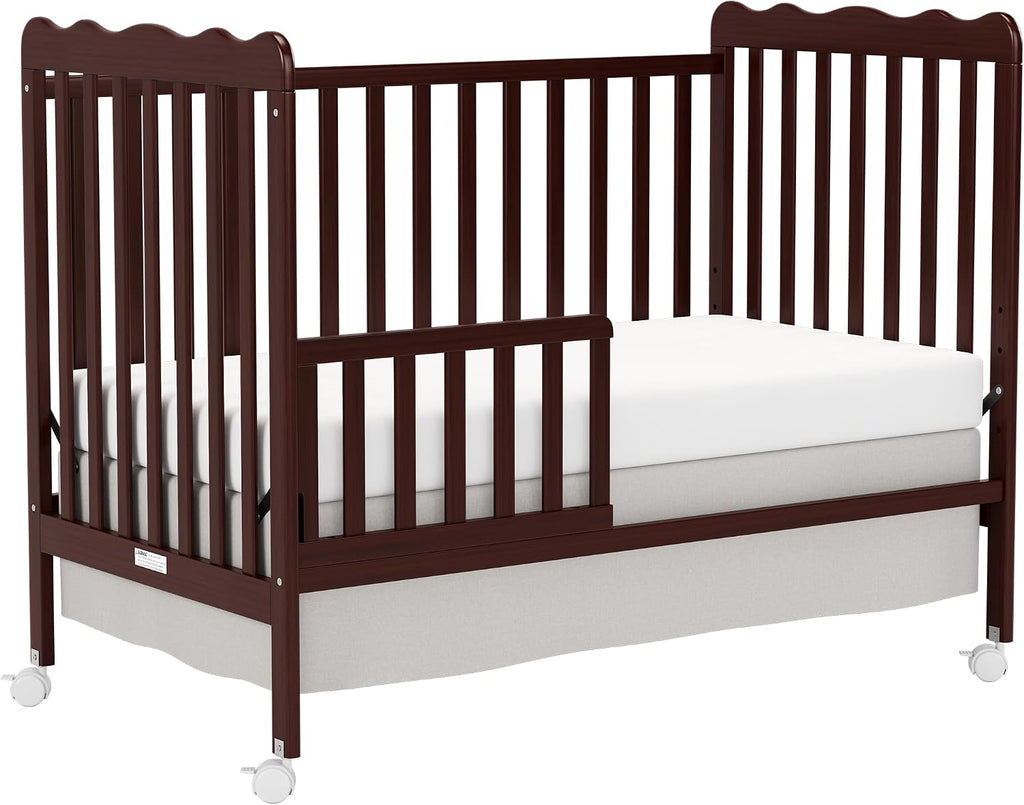 4-in-1 Convertible Wood Baby Crib, Toddler Bed & Daybed (Espresso) | Locking Wheels, 3 Heights, Non-Toxic Finish