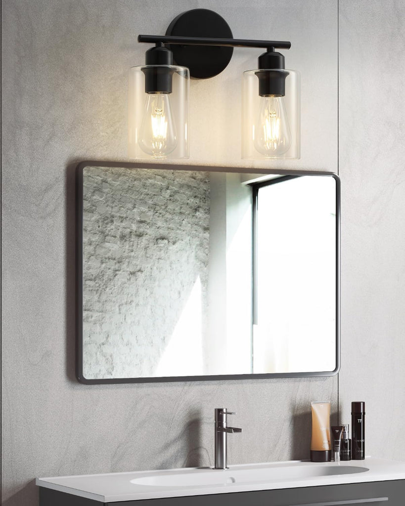 2-Light Bathroom Light Fixtures, Matte Black Bathroom Vanity Lights, Bathroom Lighting Fixtures Over Mirror with