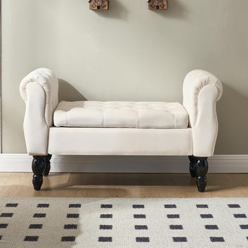 Storage Bench with Arms End of Bed Bench,Velvet Entryway Bench with Storage, Button Tufted Upholstered Ottoman Bench