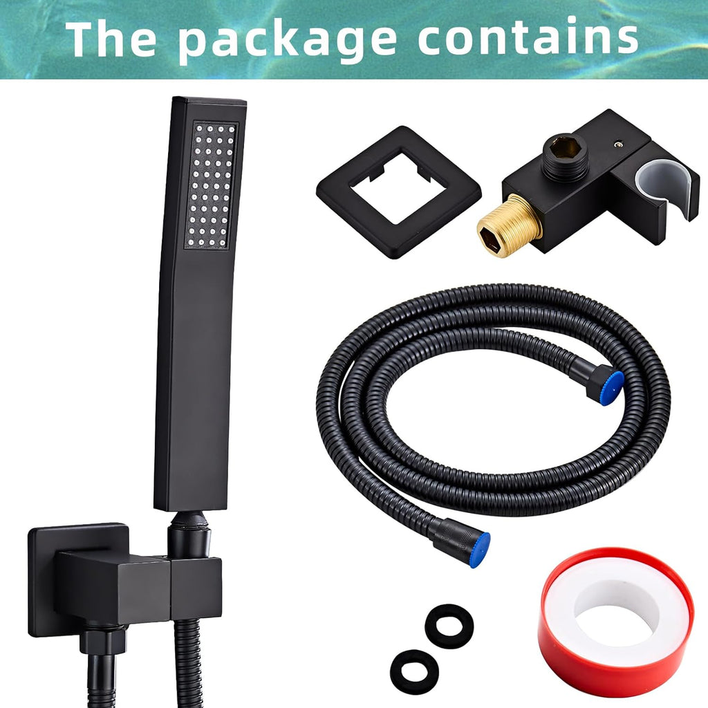 Black square hand shower head, handheld shower head with hose,brass High pressure flushing With adjustable water