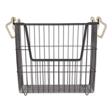 Metal Wire Utility Storage Bin, Large Rectangle, 13x10x11", Black/Gold