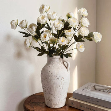 32" Large White Artificial Peonies Stems Flowers, Real Look Faux Silk Peony Bouquet 42 Heads Total for Vase - Set of 6