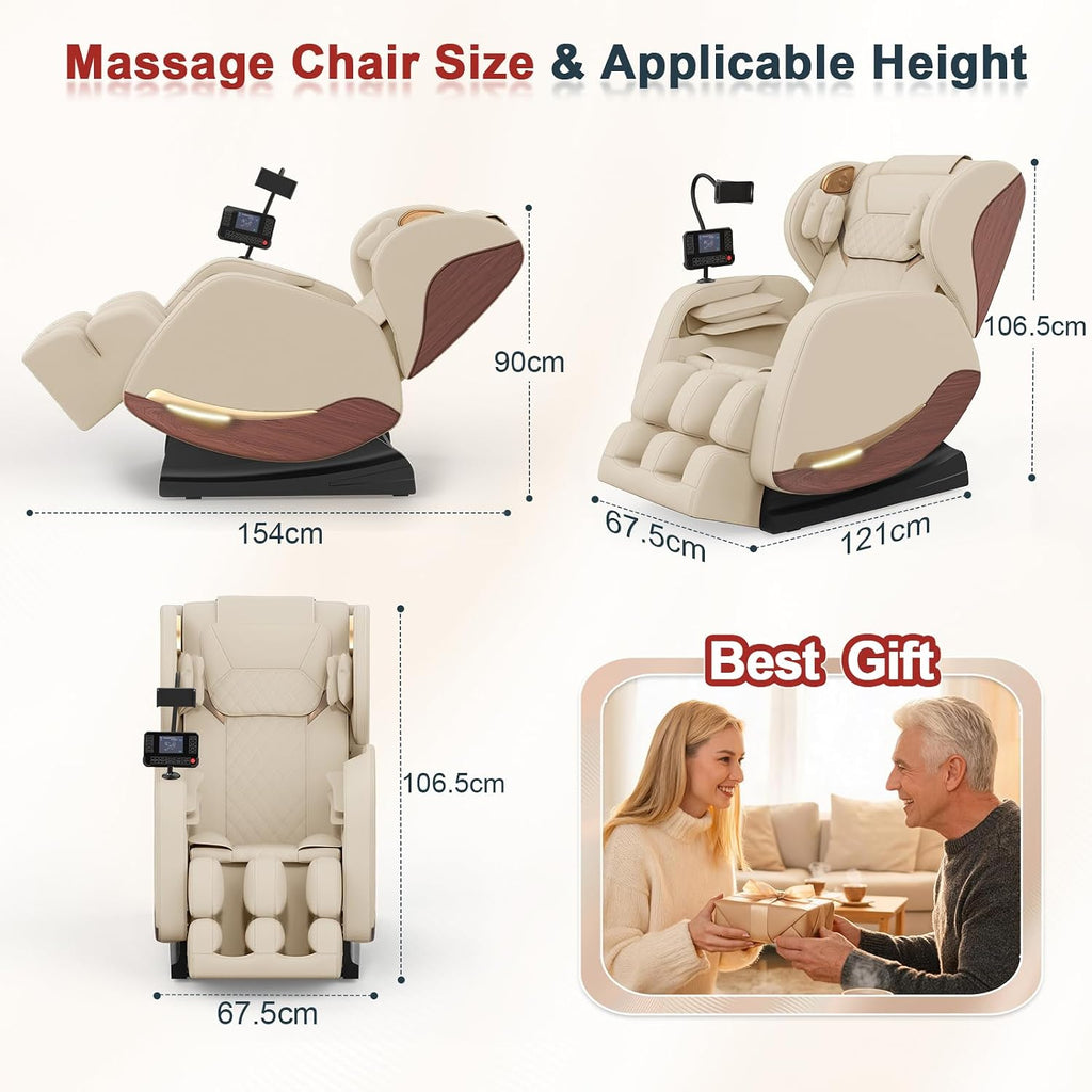 Massage Chair Full Body, 14 Fixed Rollers, Zero Gravity Recliner | Wood Grain Leather, Foot Massage, 5 Auto Modes, 8