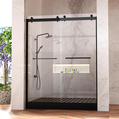 Frameless Shower Door, 5/16" (8mm) Clear Tempered Glass Shower Door, 56-60" W x 74" H, Quiet Soft-Close