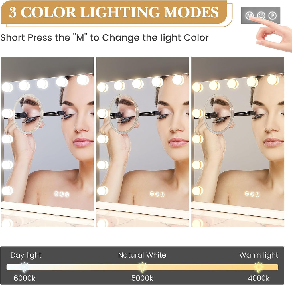 Vanity Mirror with Lights, 23" x 18" Makeup Mirror with Lights, Hollywood Lighted Vanity Mirrors with 15