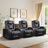 Power Recliner Chair Set of 3, Electric Soft Leather Reclining Home Theater Seating - USB Ports, Cup Holders, Hidden Arm Storage Movie & Media Room Chairs (Black) A120-B0BCWVZYX5