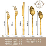 Gold Silverware Set, Luxury 40-Piece Flatware Set for 8, 18/10 Stainless Steel Cutlery Set with Diamond Cut Pattern