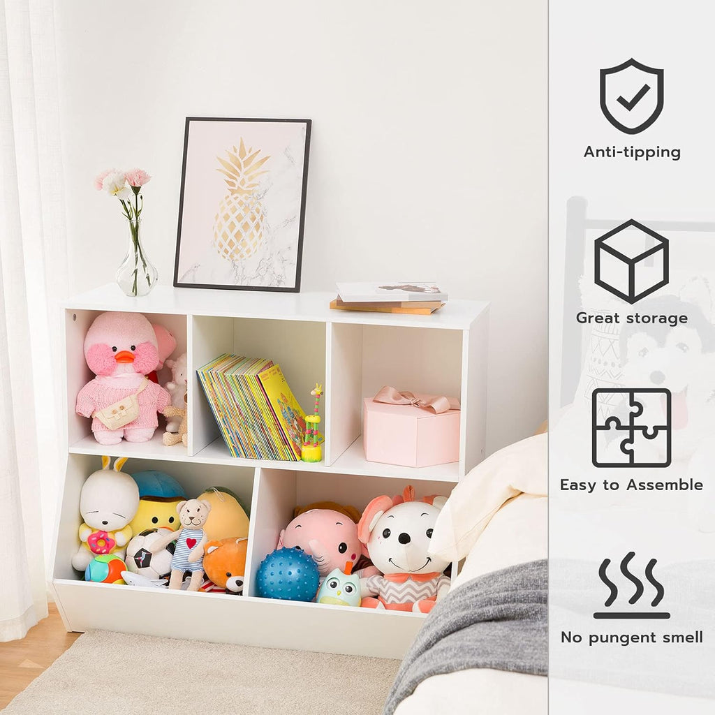 Kids Bookshelf, Bookcase Footboard, Toy Storage Cubby, Children's Toy Shelf, 35.4" L Storage Cabinet, Fit for