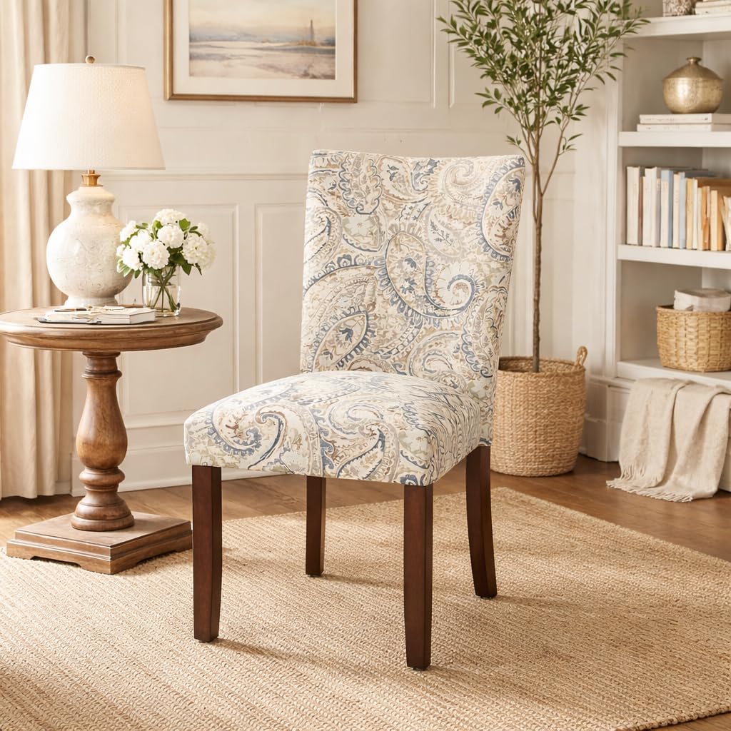 Classic Parsons Dining Chair - Blue Velvet Paisley Print (Set of 2)
