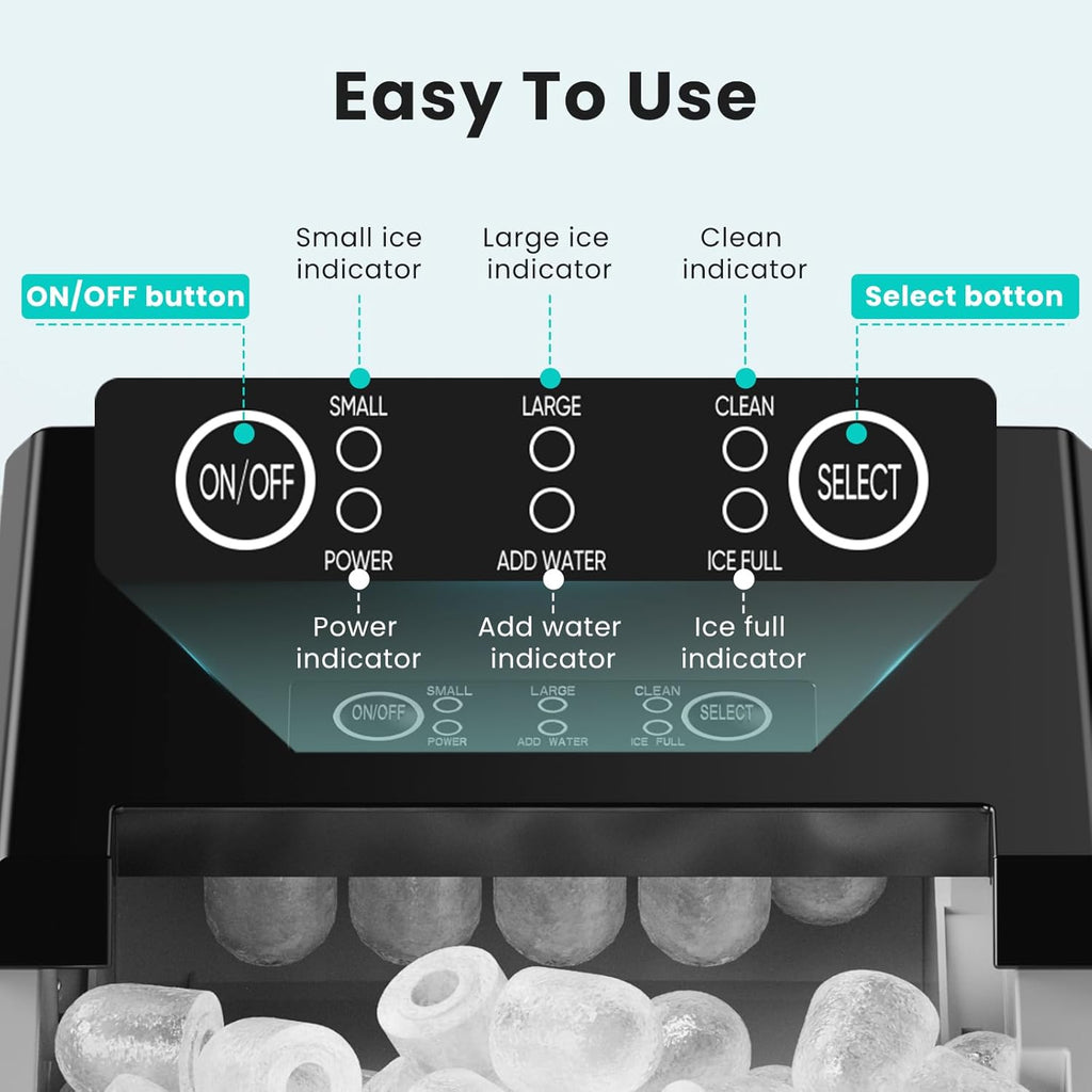 Ice Maker Machine with Handle,26lbs in 24Hrs,9 Ice Cubes in 6 Mins,Auto-Cleaning Portable Ice Maker with Basket