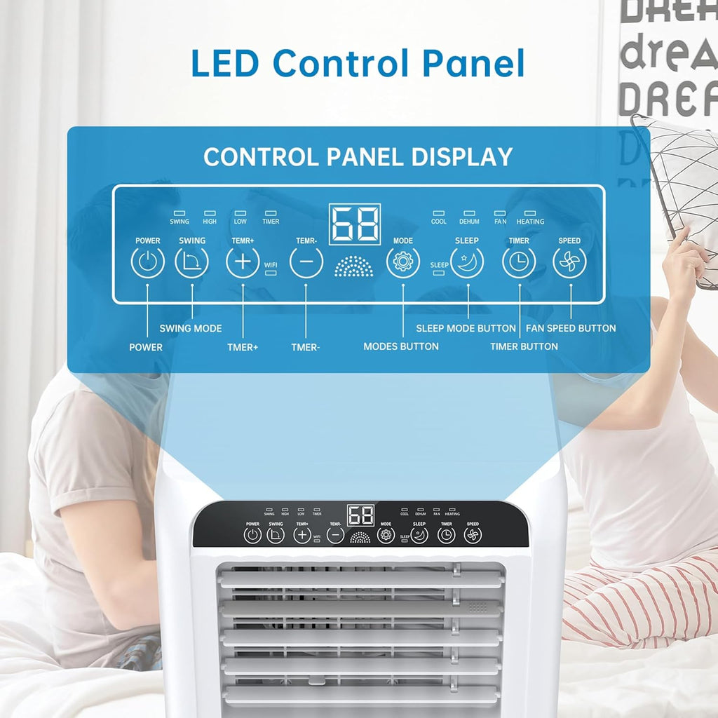 8000 BTU Portable Air Conditioner, 3 in 1 AC Unit for 350 Sq.Ft. with Built In Dehumidifier, 2 Speed Fan, Timer