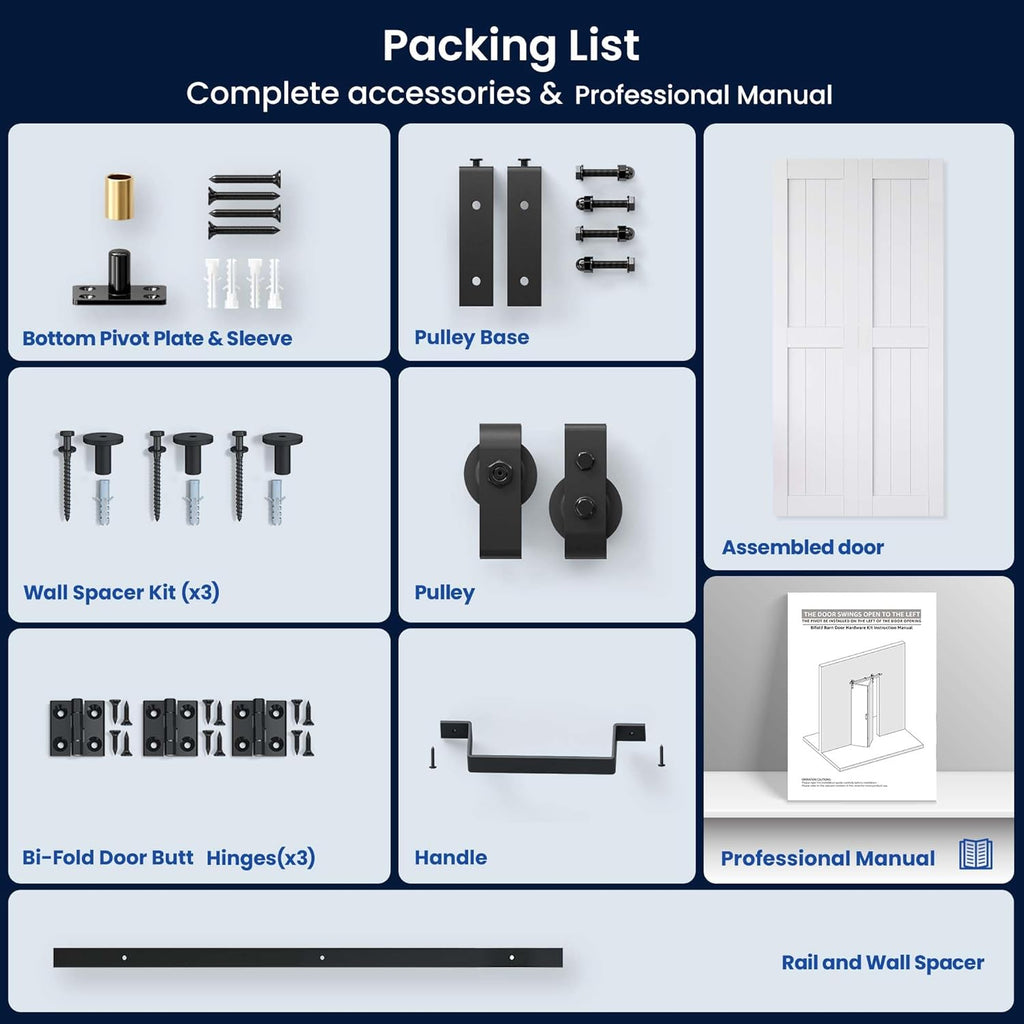 Bifold Barn Door 30" x 84", MDF Bi-Fold Sliding Closet Doors with Hardware Kit Included, Pre-Finishe