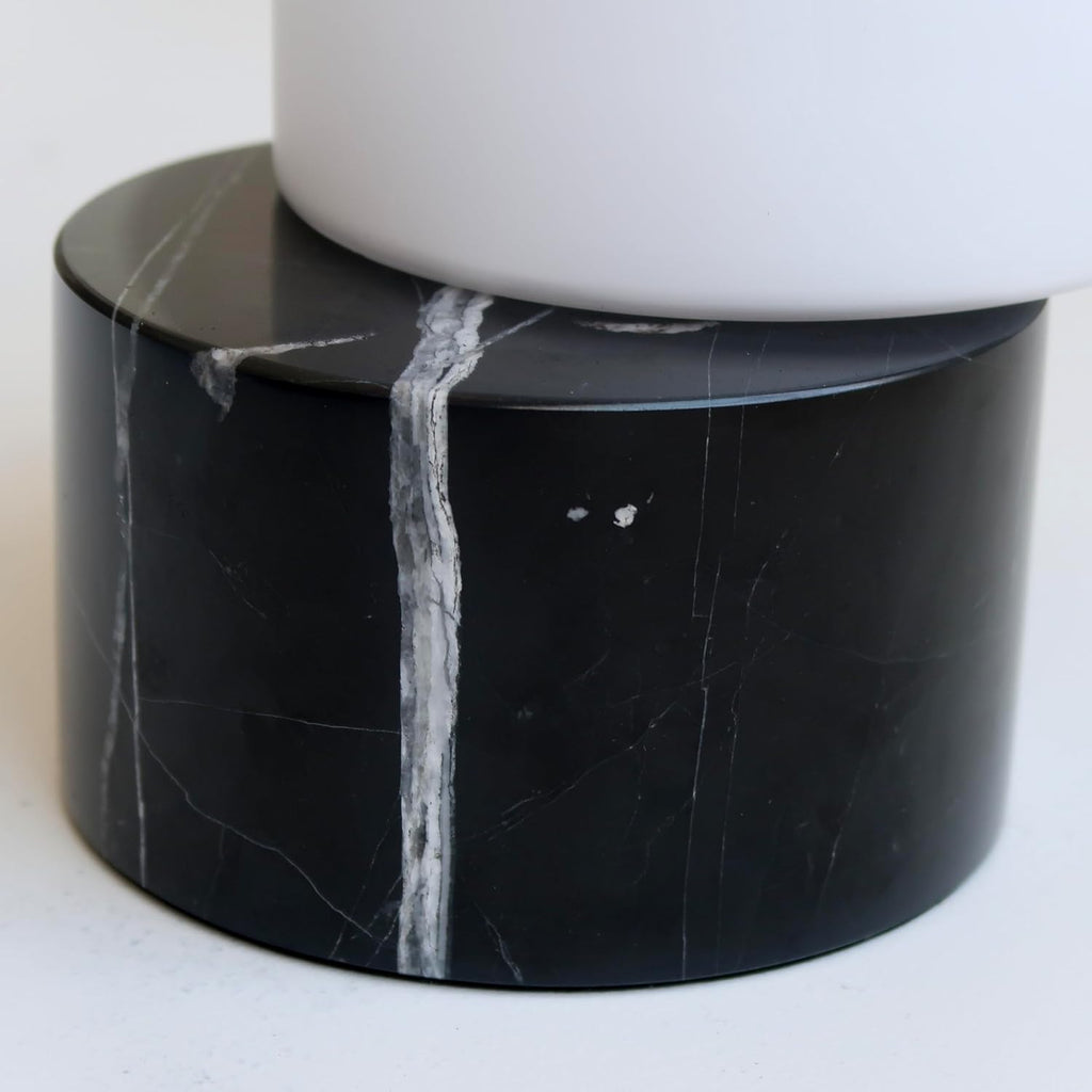 Zigzag Desk Lamp - Small Dimmable LED Black Marble Table Lamp, Rotatable Frosted Glass Shade