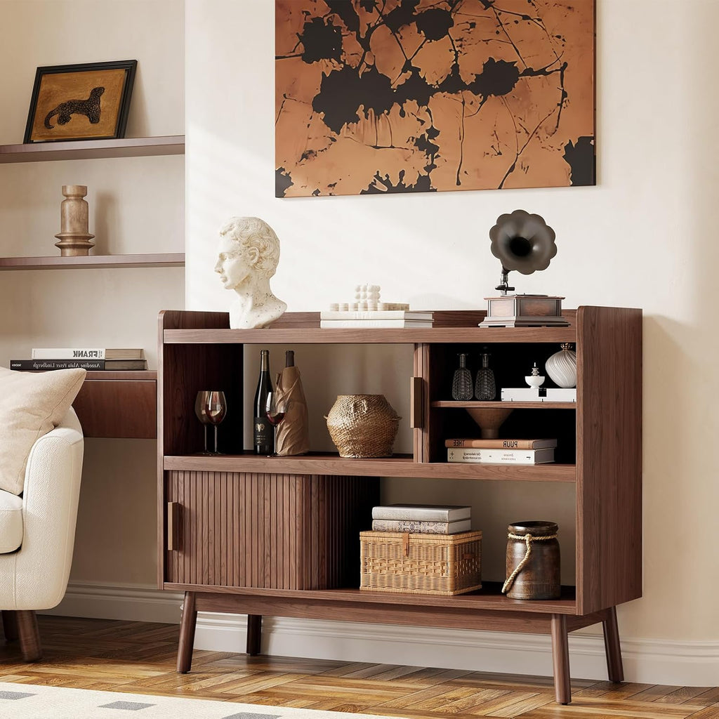 44" Sideboard Buffet Cabinet with Outlet & 2 Open Storage Spaces