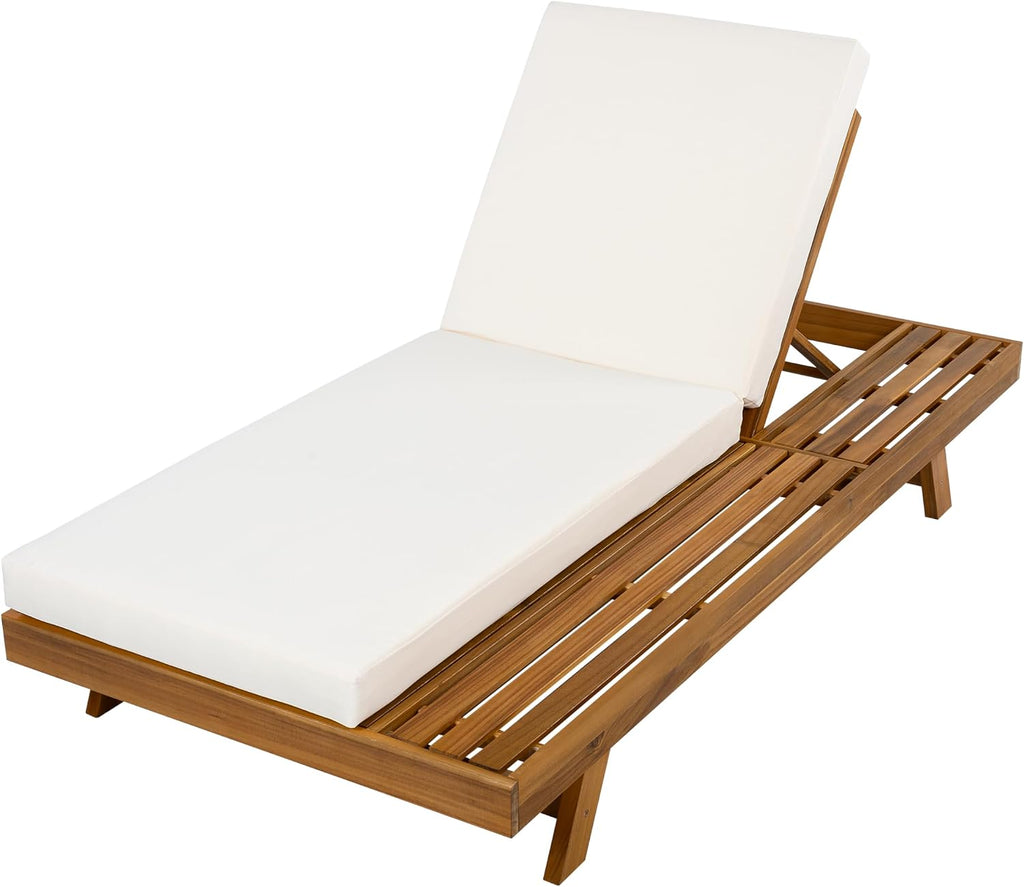 Acacia Wood Chaise Lounge Chair Outdoor Set of 4, Adjustable Backrest Sun Lounger Recliner, Patio Outdoor