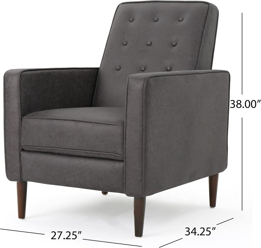 Mervynn Mid-Century Modern Microfiber Recliner, Slate / Dark Espresso