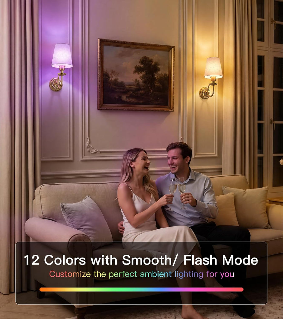 Wireless Wall Sconces Set of Two 14"H, 5300mAh Battery Operated Wall Sconce, Rechargeable Bulbs with Remote, 15