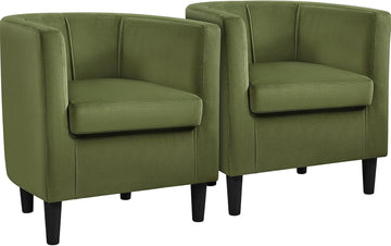 Velvet Accent Chair, Modern and Comfortable Armchairs, Upholstered Barrel Sofa Chair Bedroom Waiting Room, Olive
