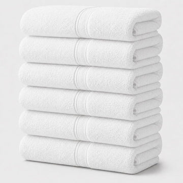 Terry Bath Sheet Set of 6 White Bath Towels Set 35x70 Inches, 100 Combed Long Staple Cotton 600 GSM Highly Absorbent