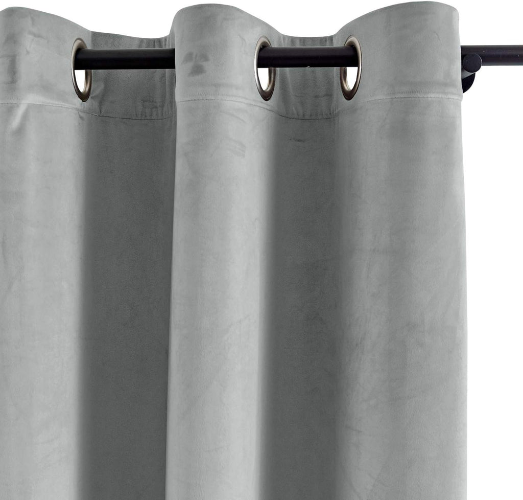 Extra Wide Blackout Lined Premium Velvet Curtain Grey (1 Panel), Eyelet Grommet for Livingroom Bedroom
