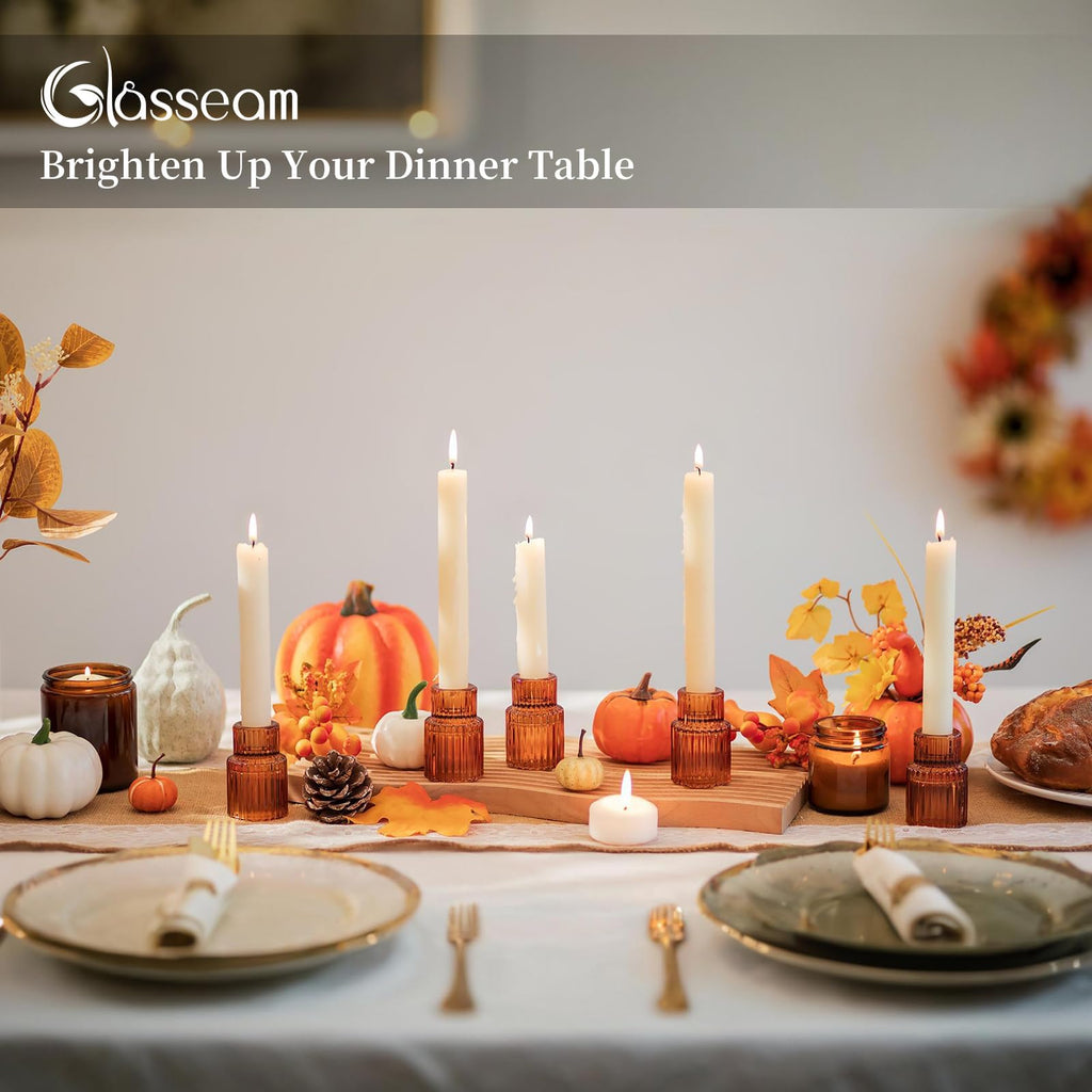 Glass Tapered Candlestick Holders: 10 Pcs Amber Fall Table Decor