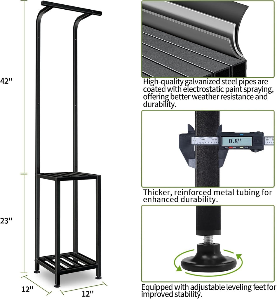 Plant Stand Indoor Outdoor, Heavy Duty Pedestal Stands 12''Lx12''Wx65''H | 3 Tiered Hanging Plant Shelf Heavy Duty