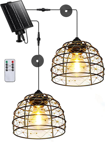 Solar Pendant Light Indoor Outdoor 4/6/8H Timer Set of 2 Remote