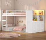 Bunk Bed Twin Over Twin with 6 Large Fabric Drawers & 4 Wooden Storage Bookshelf Organizer