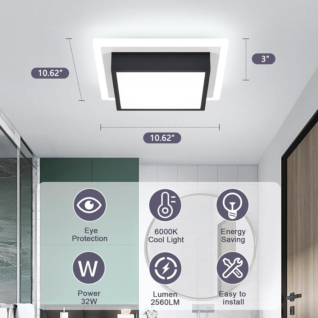 Modern LED Ceiling Light, Kitchen Ceiling Light, 6000K Cold White Flush Mount Ceiling Lamp, Square Hallway Lighting