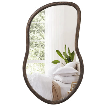 Asymmetrical Wall Mirror Rustic Brown Farmhouse Irregular Mirrors Wood Framed Mirror for Wall Wall Mirrors Decorative