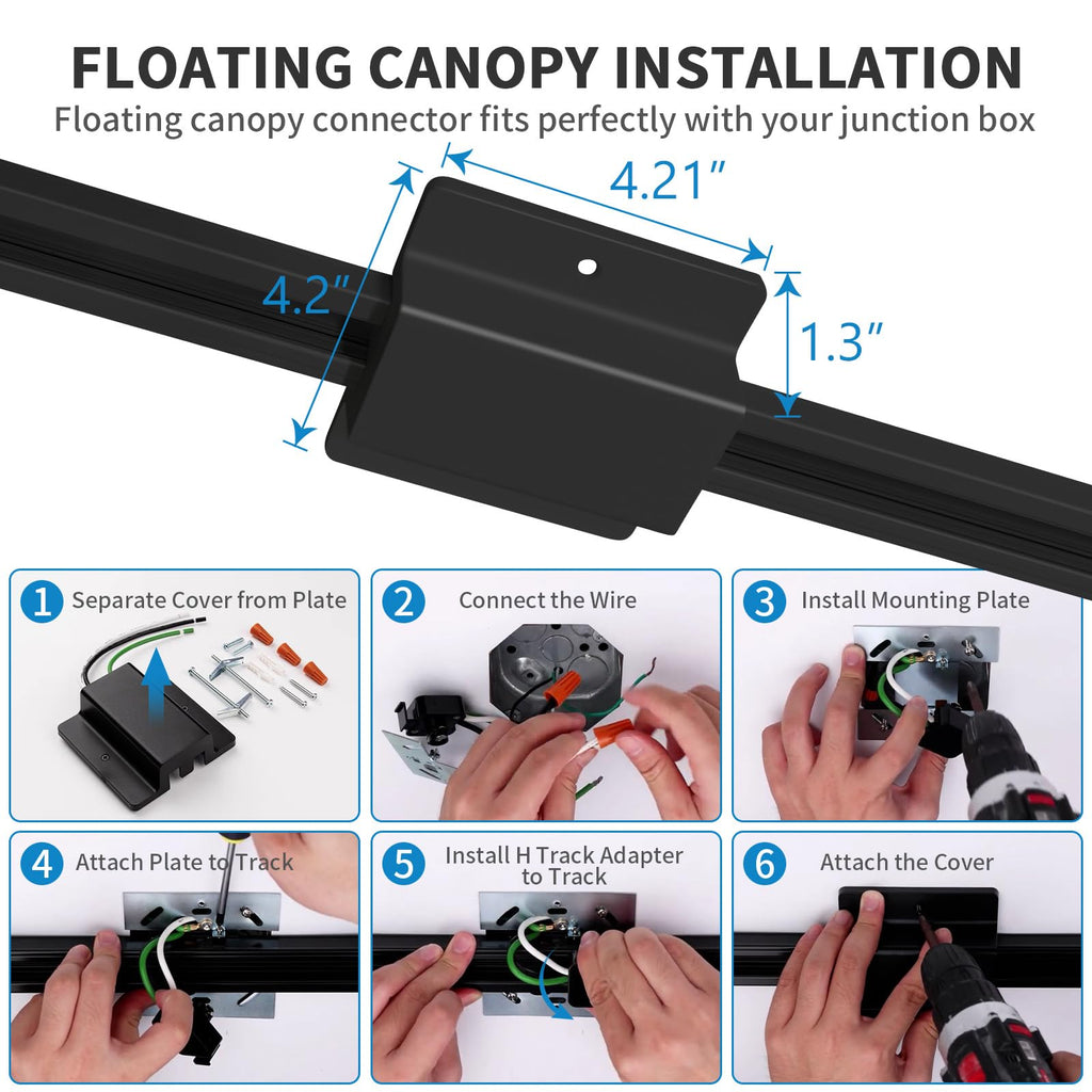 LED Track Lighting Kit with H Type Track Lighting Rail, Dimmable Track Lights with Floating Canopy, Ceiling