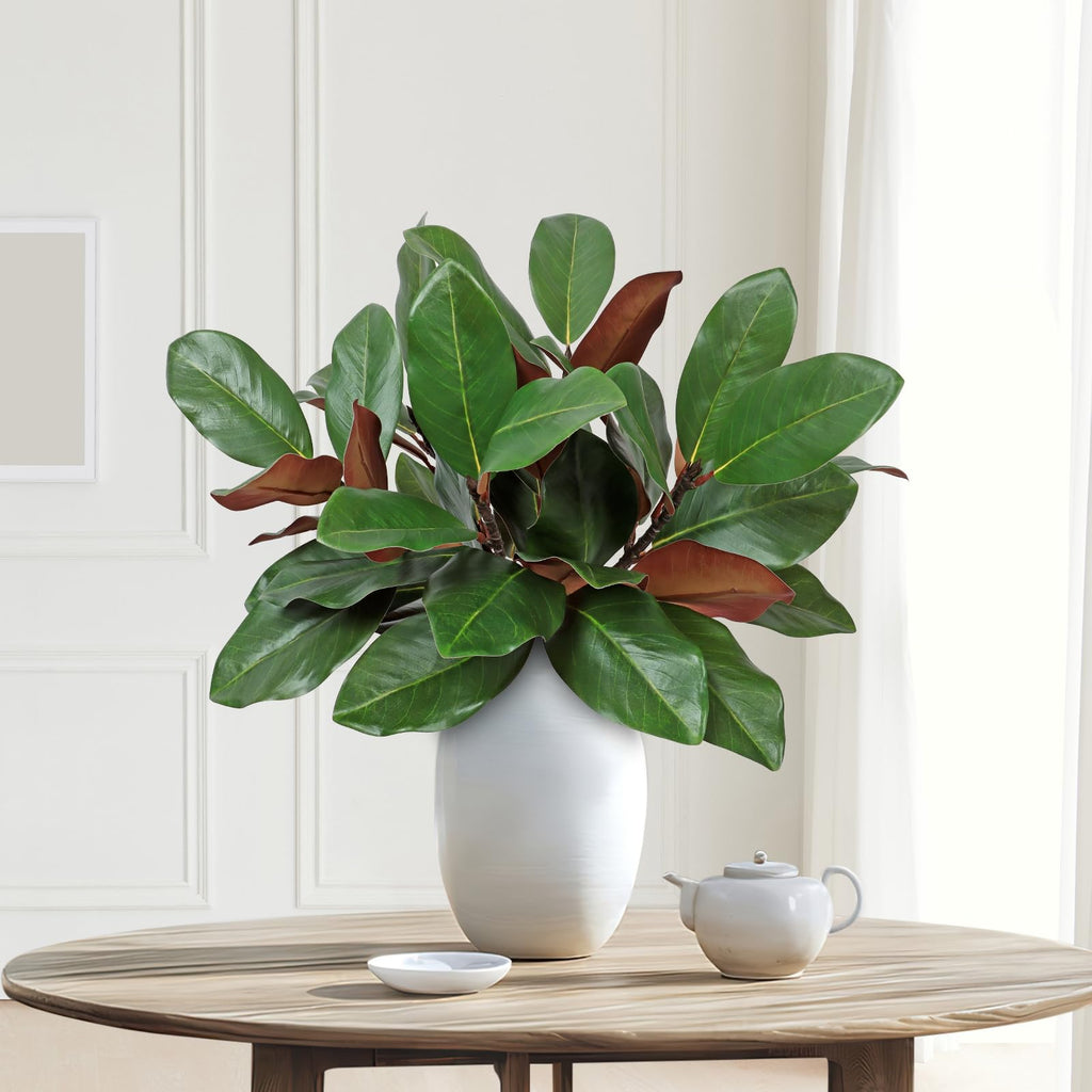 6Pcs Artificial Magnolia Leaves Branches 18inch Faux Pick Stems