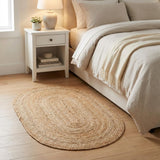 Boho Oval Jute Rug - Reversible Natural Fiber Hearth Carpet- Eco Friendly Floor Covering