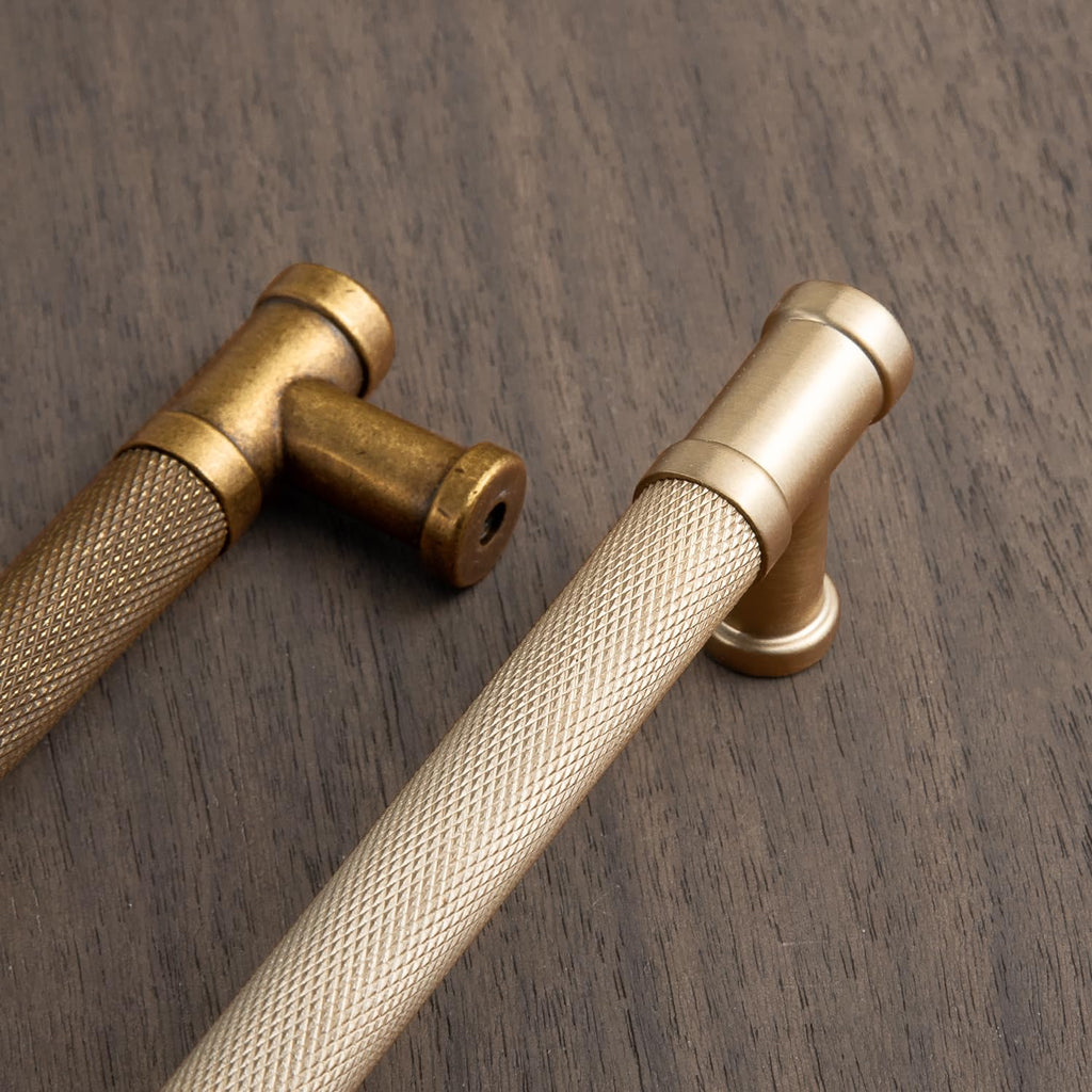 6 Pack Knurled Cabinet Pulls Antique Brass Drawer Pulls, 12.6" c-c Vintage Brass Knurled Dresser Pulls Bar Cabinet