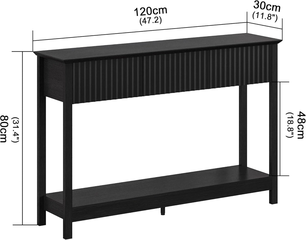 47" Fluted Console Table with 3 Drawers, Narrow Long Entryway Table with Storage and Shelf, 2-Tier Sofa Table Behind